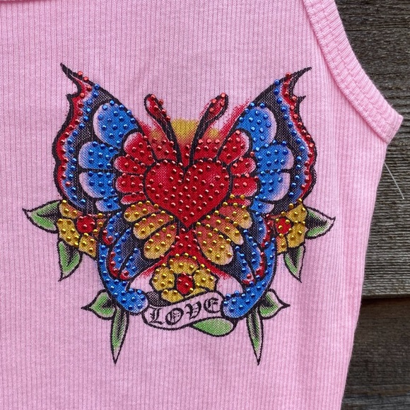 🆕 Pink tattoo inspired Y2K rhinestone tank top - Picture 3 of 5